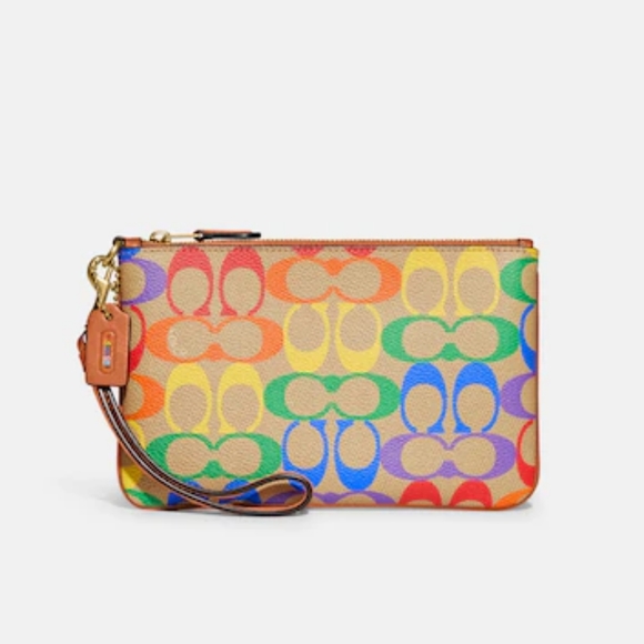 🌈🌈 NWT COACH Small Wristlet In Rainbow Signature Canvas 🌈🌈 - Picture 1 of 4